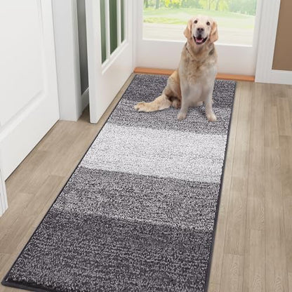 Smiry Dog Door Mat for Muddy Paws, Absorbs Moisture and Dirt, Low-Profile Entryway Mat with Non-Slip Backing, Entry Indoor Outdoor Doormat for Inside Floor (48x30 Inches, Light Grey, Striped)