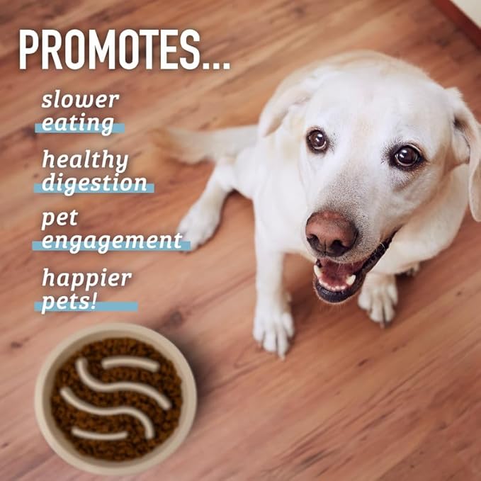 Leash Boss Slow Feeder Dog Bowls - 1.5 Cup, Puzzle Dog Food Bowl with Feeder Holes, Fits into Elevated Pet Feeders, Slow Eating for Large, Medium & Small Sized Breeds, Blue
