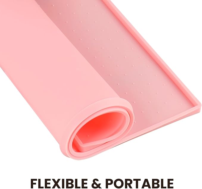 VIVAGLORY Dog Bowl Mat Grippymat Pet Food Mat, Waterproof Washable Nonslip Silicone for Pet & Cat, Food and Water Placemat with Lip & Raised Edges for Indoor Floor, L, Sakura Pink
