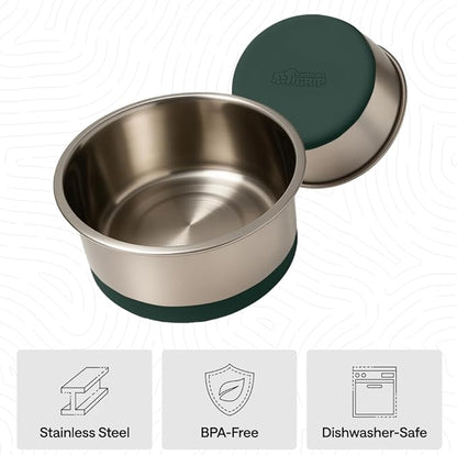 GORILLA GRIP Dog Bowls, Heavy Duty 304 Stainless Steel, Holds 1 Cup Each (8 fl oz) Food and Water Bowl for Feeding Dogs and Cats, Dishwasher Safe, Rust Resistant, BPA Free Rubber Base Set of 2 Green