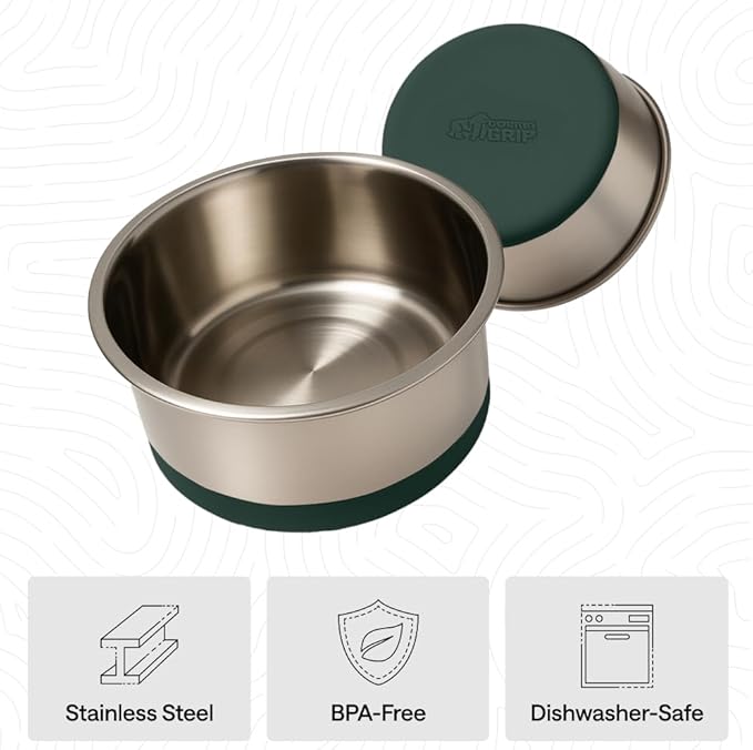 GORILLA GRIP Dog Bowls, Heavy Duty 304 Stainless Steel, Holds 8 Cups Each (64 fl oz) Food and Water Bowl for Feeding Dogs and Cats, Dishwasher Safe, Rust Resistant, BPA Free Rubber Base Set of 2 Green