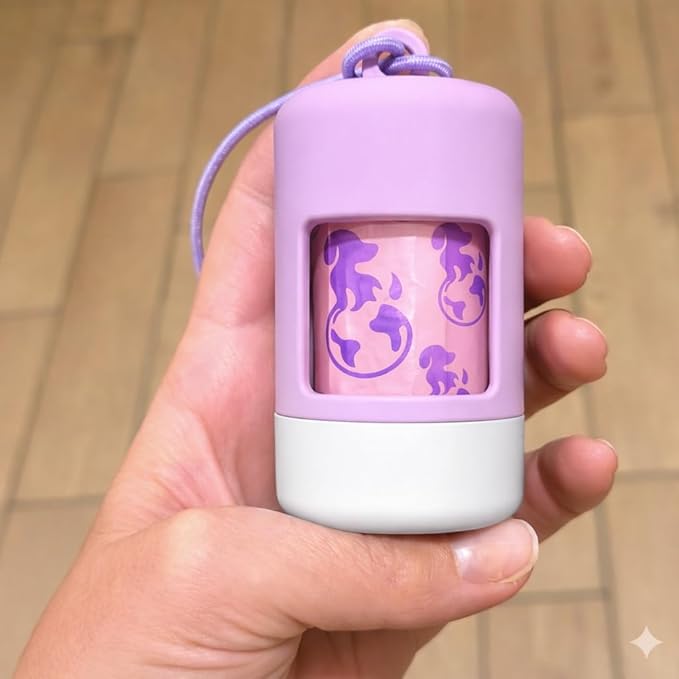 Dog Poop Bag Holder [2-Pack] | With 30 Extra-thick Dog Bags for Poop | Waste Bag Dispenser with Premium Soft-Touch Coating | Enlarged Dispense Opening, Stylish Color-Block Design (Lavender Cloud)