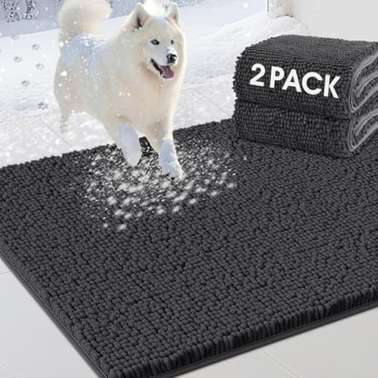 2 Pieces Muddy Door Mats for Dogs, 30" X 20" Chenille Absorbent Doormat, Trap Dirt Non Slip Heavy Indoor Doormat Soft Dog Bed Mat Front Inside Door Mat for Indoor Outdoor Entrance,Dark Grey