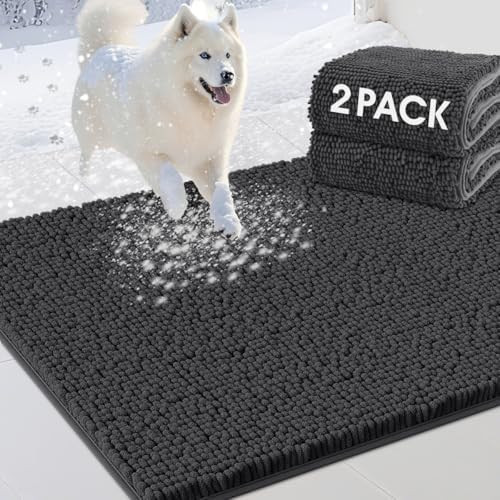 2 Pieces Muddy Door Mats for Dogs, 30" X 20" Chenille Absorbent Doormat, Trap Dirt Non Slip Heavy Indoor Doormat Soft Dog Bed Mat Front Inside Door Mat for Indoor Outdoor Entrance,Dark Grey