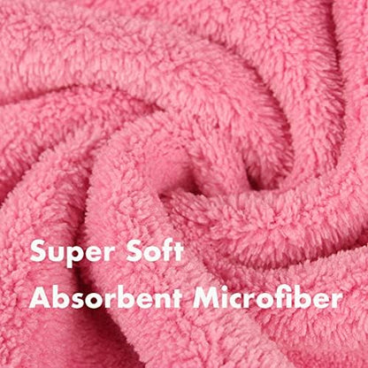 Pawyee Super Soft Fast-Drying Dog Towel Set for Cold Weather, Beach, Pool - Adjustable Microfiber Bath Robe with Drying Gloves for Cats and Dogs (Large, Pink Dino)