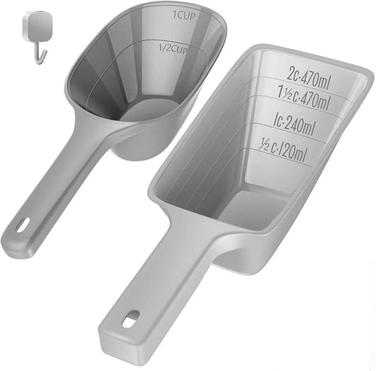 Food Scoop, Cup Capacity Dog Food Scooper With Measuring Lines For Dog, Puppy and Cat Coffee Bean Flour Scoop Set (Grey)