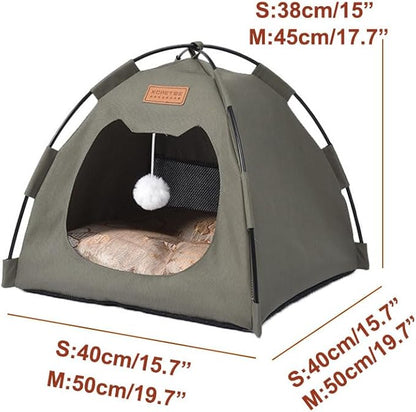 Cute Cat Teepee Cave, Cat Tent Foldable Indoor Outdoor with Thick Mat,Puppy Bed Tent,Bunny Pet Tent Teepee,Portable Dog House Teepee Tent, Cat Bed,Dog Bed Tent,Puppy Bunny,Pet Tent Teepee (Q, M)