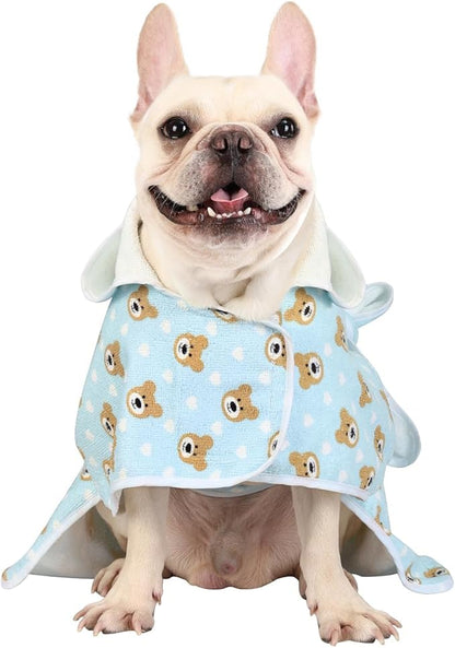 HDE Dog Bathrobe Super Absorbent Quick Drying Puppy Towel Wrap Coat Adjustable After Bath Robes with Hood for Dog Sizes S-XXL Teddy Bears S