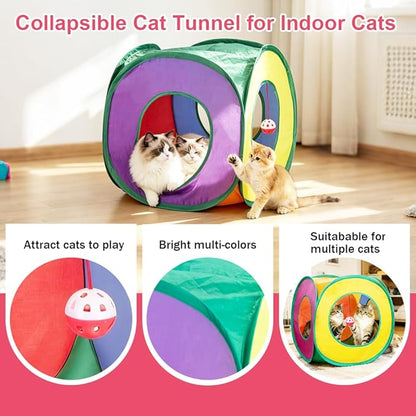 Retro Shaw Cat Toys Pack 33Pcs, Interactive Kitten Toys for Indoor Cats Kitty with Collapsible Play Tunnel Tent, Feather Teaser Wand Bell Balls Springs Mouse Toys for Boredom Relief & Exercise