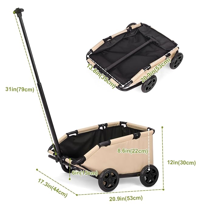 Foldable Pet Wagon with Handle, Pink and Black, Rolling Dog Stroller Cart (Khaki)