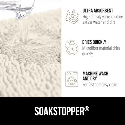 GORILLA GRIP SoakSTOPPER Dog Door Mat, 48x30 Machine Washable Rug Absorbent Doormat Captures Moisture Mud Dirt, Quick Dry Soft Chenille Entryway Rugs Indoor Entrance Mats for Dog Paws, Cream
