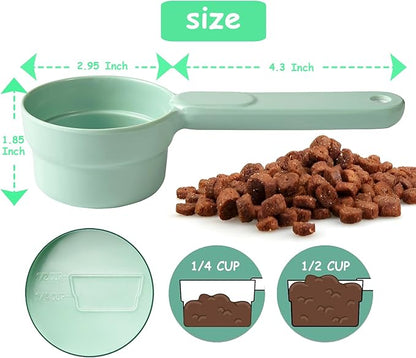 Dog Cat Food Scoop - Pet Food Scoop Dog Food Measuring Cup 1/2 1/4 Cup, Comfortable Long Handle for Easy to Scoop Food, Mint Green 1/2 Cup