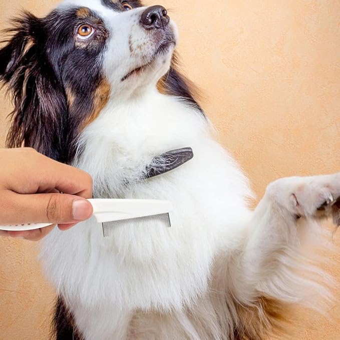 2 Pack Multifunctional Pet Comb, Upgrade Pet Grooming Brush Fine Magic Tear Stain Removal, Fine-Tooth Stainless Massage Comb Kit for Small Puppies and Dogs (White)
