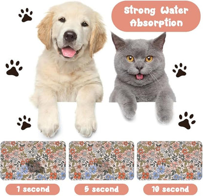 Dog Food Mats for Floors Waterproof, Cat Water Bowl Mats Pet Feeding Absorbent Placemats Flower 12 * 20 inch