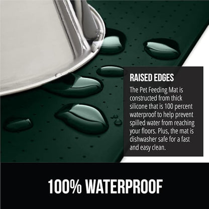 GORILLA GRIP 100% Waterproof Raised Edge BPA Free Silicone Pet Feeding Mat, Dog Cat Food Mats Contain Spills Protects Floors, Placemats for Cats and Dogs Water Bowl, Pets Accessories 28x18 Green