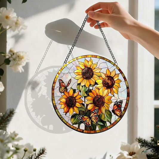 8 Inch Acrylic Window Hanging, Forget Me Not Flower Stained Glass Suncatcher, Window Decor, Plant Lover Gift for Women, Best Friend, Family, Colleague, Classmate (231)