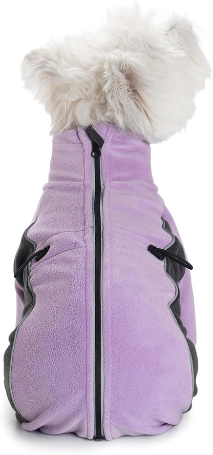 Fleece Dog Coat for Small Medium Dog,Pullover Pajamas Jumpsuit Bodysuit Puppy Coats with Legs, Pet Windproof Warm Cold Weather Jacket Full Body Vest Cozy Snowsuit Outfit Clothes (Purple, XL)