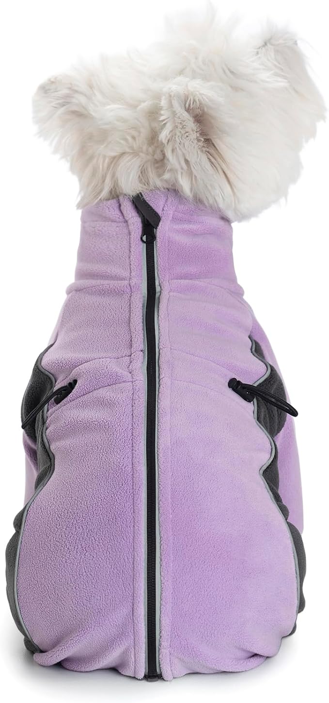 Fleece Dog Coat for Small Medium Dog,Pullover Pajamas Jumpsuit Bodysuit Puppy Coats with Legs, Pet Windproof Warm Cold Weather Jacket Full Body Vest Cozy Snowsuit Outfit Clothes (Purple, M)