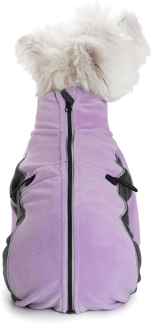 Fleece Dog Coat for Small Medium Dog,Pullover Pajamas Jumpsuit Bodysuit Puppy Coats with Legs, Pet Windproof Warm Cold Weather Jacket Full Body Vest Cozy Snowsuit Outfit Clothes (Purple, XXL)