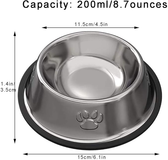 Stainless Steel Cat Bowl, 2 Pack Metal Dog Bowls for Food and Water, Non-Slip Pet Feeding Dish Bowl with Rubber Base for Indoor Cats Small Dogs