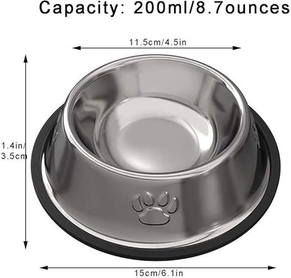 Stainless Steel Cat Bowl, 2 Pack Metal Dog Bowls for Food and Water, Non-Slip Pet Feeding Dish Bowl with Rubber Base for Indoor Cats Small Dogs