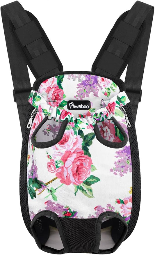 Pawaboo Adjustable Dog Carrier Purses, Pet Front Cat Travel Bag Dog Carrier Purses for Traveling Hiking Camping, Legs Out, Easy-Fit for Small Medium Dogs, S, Flower