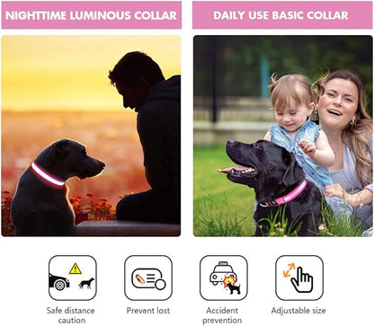MASBRILL Light Up Dog Collar, LED Glow Collar with USB Rechargeable Lighted Bright Flashing Pink Dog Collar Waterproof for Small Medium Large Dogs, 4 Colors with 3 Sizes (S(0.98 * 15.75"), Pink)