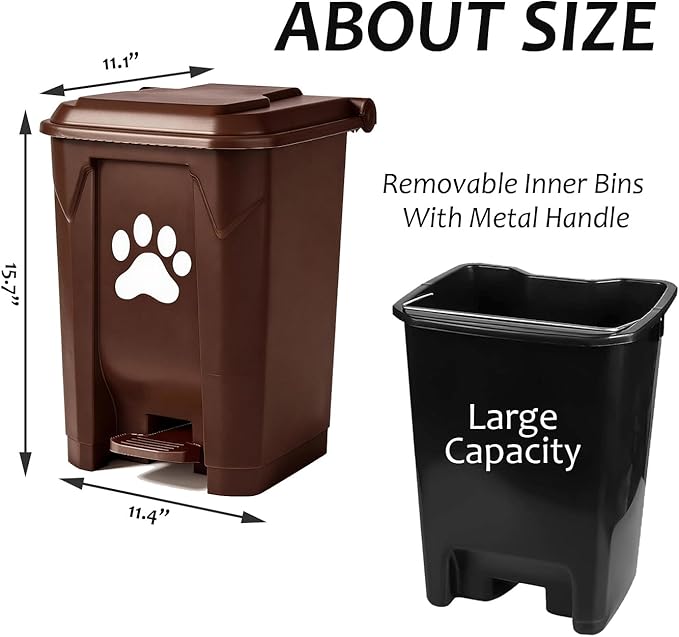 tebiete Dog Poop Trash Can Outdoors Pet Waste Station with Lid Dog Waste Disposal Container with Removable Inner Bin Bucket Hands-Free Pedal Garden Yard Home with Waste Bags, Brown