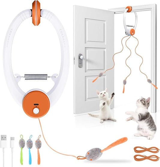 Wortade Interactive Cat Toys for Indoor Cats, Automatic Electric Flying Bird Feather Wand Toy, Rechargeable Electric Exercise Feather Toy for Bored Kittens and Adult Cats, Orange