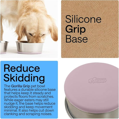 GORILLA GRIP Dog Bowls, Heavy Duty 304 Stainless Steel, Holds 8 Cups Each (64 fl oz) Food and Water Bowl for Feeding Dogs and Cats, Dishwasher Safe, Rust Resistant, BPA Free Rubber Base Set of 2 Pink