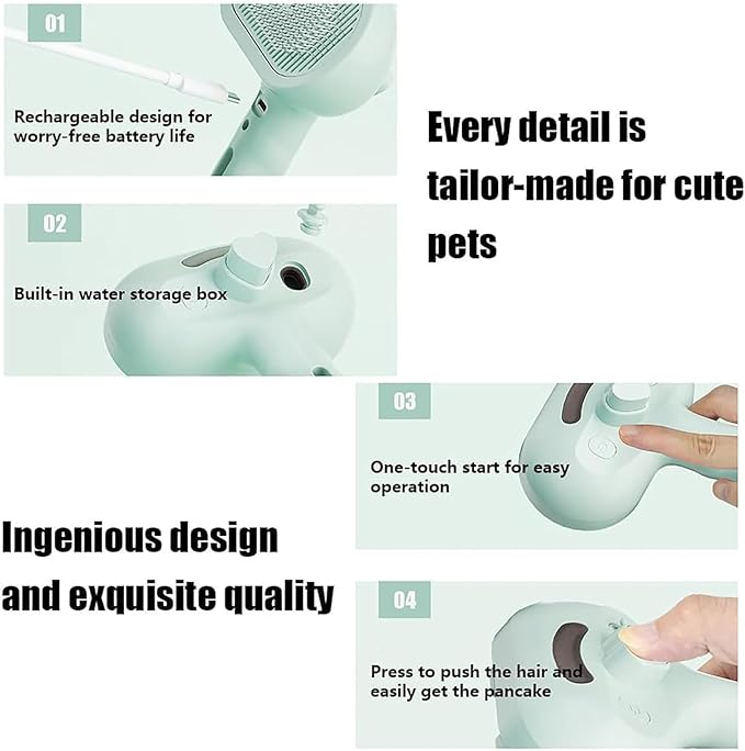 Shower Brush for Dogs, 3-in-1 Pet Grooming Brush with Steam & Self-Cleaning Silicone Bristles