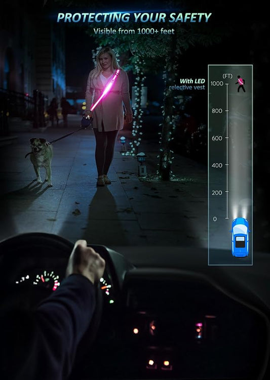 LED Reflective Belt Sash Walking Gear,Safety Lights for Walkers at Night,High Visibility Safety Rechargeable Reflective Running Gear for Men Women Kids Night Dog Walking Gear