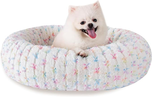 23 Inch Calming Dog Bed for Small Dogs Cats, Kitty Puppy Round Anti-Anxiety Warm Bed, Soft Cozy Anti-Slip Donut Washable Pet Bed, Fits up to 30 lbs Pets