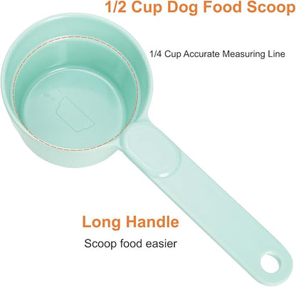 DEAYOU 4 Pack Dog Food Scoop 1/2 Cup, Melamine Pet Food Measuring Cup with Long Handle, Food-Grade Half Cup Feeding Scoop for Cat, Bird, Rabbit, Dishwasher Safe, Plastic Spoon for Dog Food Storage