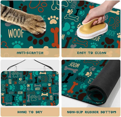 Dog Food Mats for Floors Waterproof, Dog Cat Water Bowl Mats Pet Feeding Absorbent Mat Dog Cat Pet Placemats for Food and Water Green 12 * 20 inch