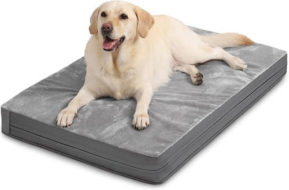 Waterproof XL Dog Beds Large Sized Dog, Outdoor Washable Crate Pad 42 inch, Extra Large Orthopedic Foam Pet Bed with Durable Removable Cover Reversible, XLarge Anti-Slip Kennel Pads, 41"x27", Gray