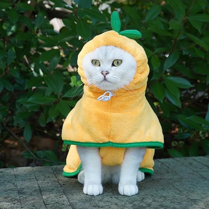Dog Cute Drying Coat with Hood Soft Fast Drying Bathrobe Pajamas for Cats and Dogs (X-Small, Yellow)