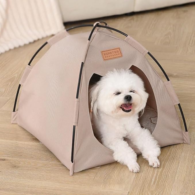 Cute Cat Teepee Cave, Cat Tent Foldable Indoor Outdoor with Thick Mat,Puppy Bed Tent,Bunny Pet Tent Teepee,Portable Dog House Teepee Tent, Cat Bed,Dog Bed Tent,Puppy Bunny,Pet Tent Teepee (R, M)