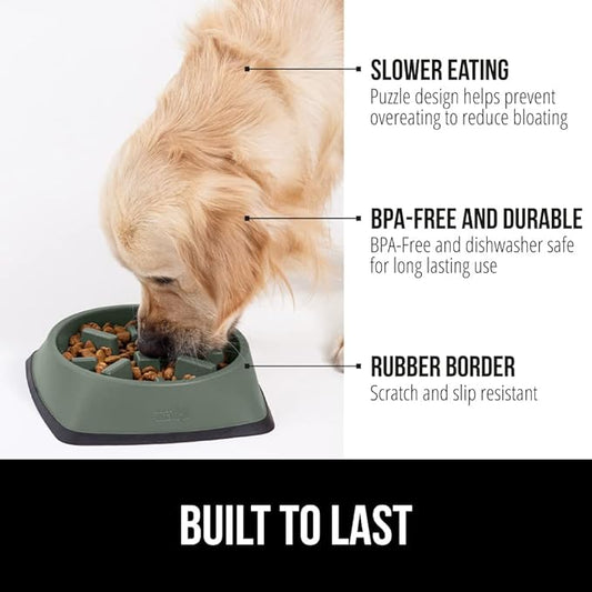 GORILLA GRIP Patented BPA Free Slow Feeder Dog Bowls, Interactive Puzzle Toy for Dogs and Cats Food Training Enrichment, Keeps Pets Busy and Prevents Puppy Overeating, All Breeds, 2 Cup, Sage Green