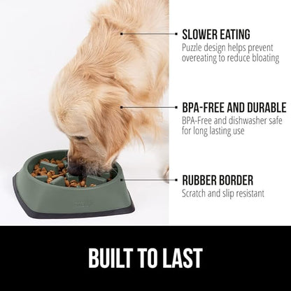 GORILLA GRIP Patented BPA Free Slow Feeder Dog Bowls, 4 Cup Interactive Puzzle Toy for Dogs and Cats Food Training Enrichment, Keeps Pets Busy and Prevents Puppy Overeating, Large Breeds, Sage Green