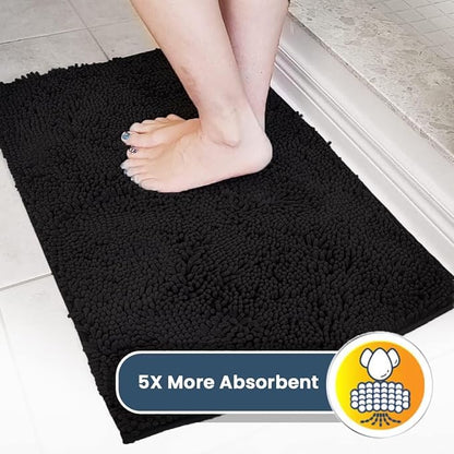 Muddy Mat® | Super Absorbent Door Mat Indoor, Microfiber Quick Dry Chenille Entryway Rug, Non-Slip Front Door Mat, Indoor Mats for Entryway, Machine Washable Pet Rug, Black 16"x24"