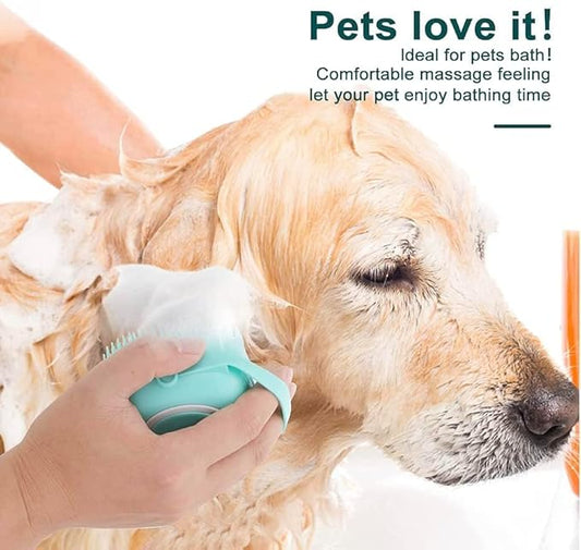 Pet Bath Massage Brush Puppy Dog Cat Grooming Soft soap Dispensing(Pink)