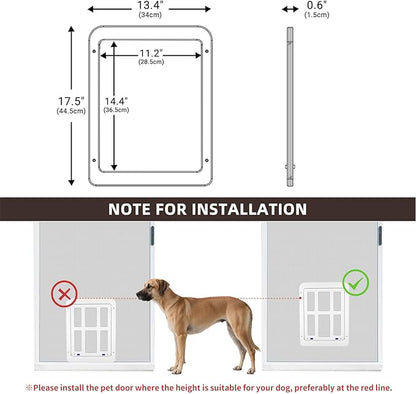 LESYPET Dog Screen Door, Inside Flap 14.4 x 11.2 Inches, Magnetic Self Closing, Dog Door for Screen Doors Sliding Doors, Flap Lockable, White