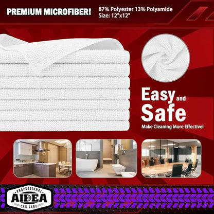 AIDEA Microfiber Cleaning Cloth White 10PK, Microfiber Towels for Cars, Premium Car Cloths, Dusting Cloth Lint Free Cleaning Rags for SUVs, House, Kitchen, Window, Workshops,12×12"