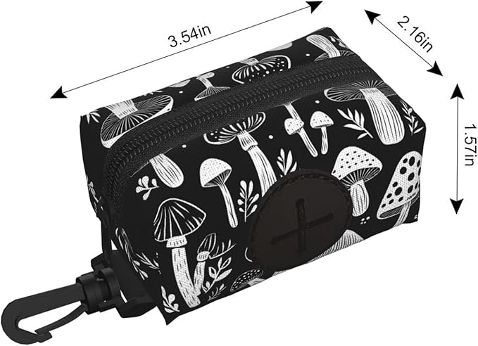 Dog Poop Bag Holder for Leashes - Lightweight Pet Waste Bags Dispenser Doggy Zippered Pouch for Puppy Walking Accessories(Art Mushroom)