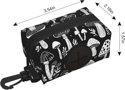 Dog Poop Bag Holder for Leashes - Lightweight Pet Waste Bags Dispenser Doggy Zippered Pouch for Puppy Walking Accessories(Art Mushroom)