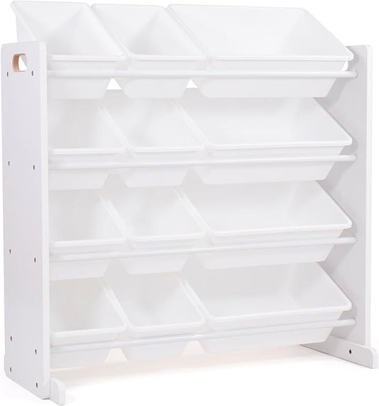 Humble Crew Kids Toy Storage Organizer with 12 Plastic Bins, White – Removable Bins for Playroom, Bedroom, Toddler Furniture for Boys and Girls Ages