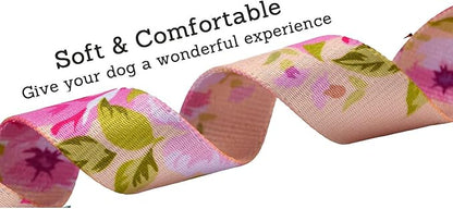 Dog Collar and Leash Set with Bohemia Floral Tribal Geometric Patterns - Soft Ethnic Style Collar Adjustable for Small Medium Large Dogs(Pink Rose Set,M)