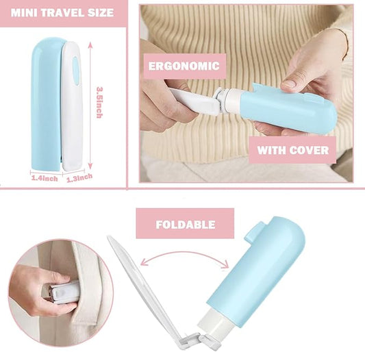 Mini Travel Lint Roller with 150 Sticky Sheets, Foldable Portable Lint Roller for Clothes, Travel, Compact Small Pet Hair Remover for Purse Car Bag Essentials (Blue)