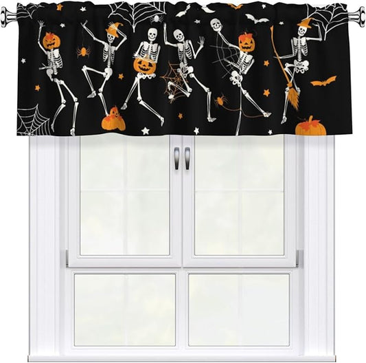 Halloween Skeleton Curtain Valance Short Rod Pocket Window Treatment for Living Room Bedroom Kitchen Bathroom 1 Panel 54" W x 18" L